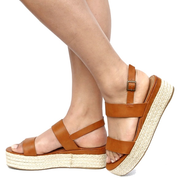 New Tan Two Band Platform Espadrille Sandals - Picture 3 of 4